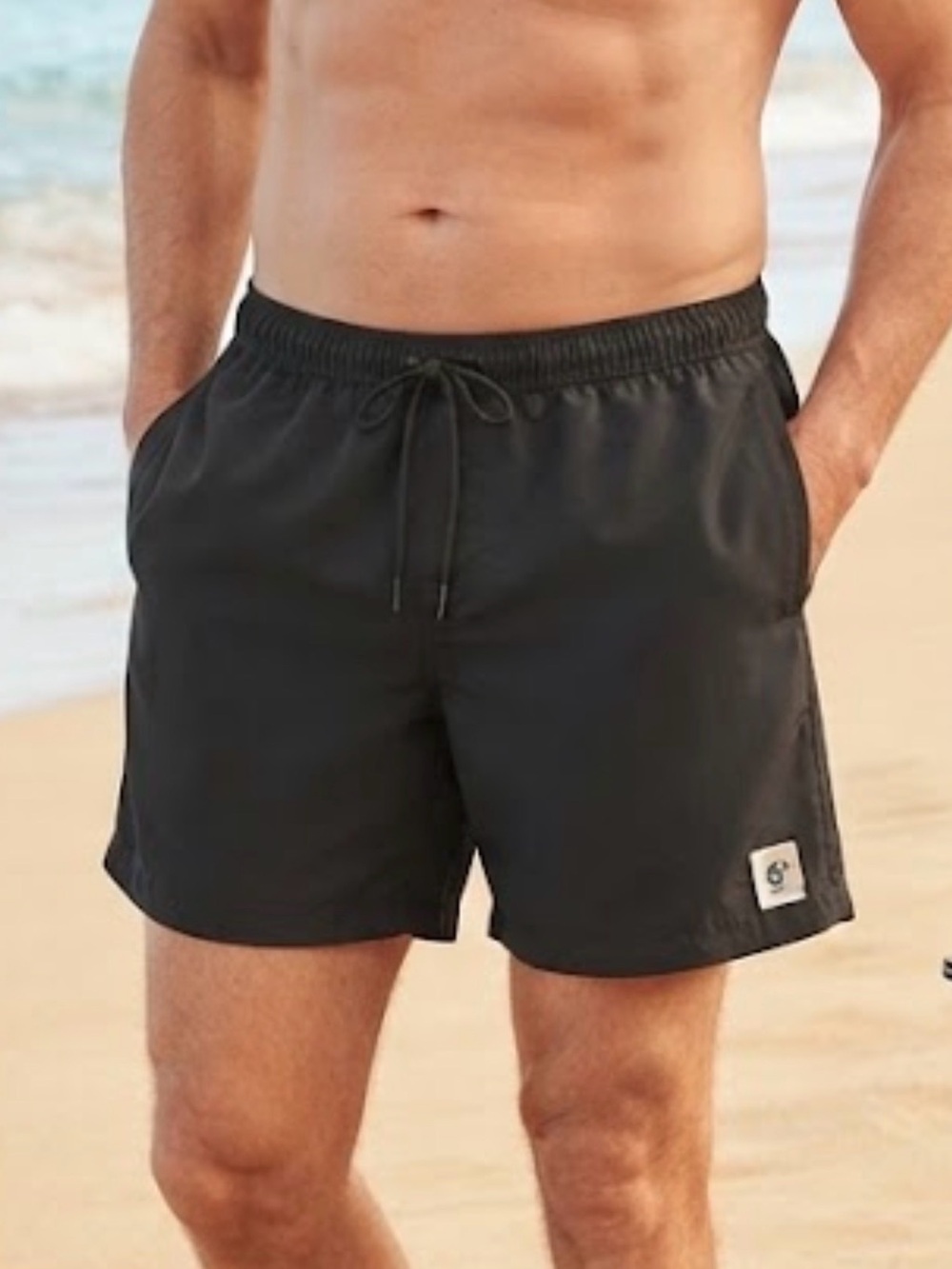 NWT George Black Men's Swim Trunks with Drawstring